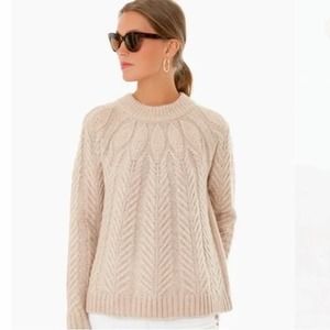 Tuckernuck Womens Sweater Royal Peacock Crew Neck Wool Blend Pullover Tan L
